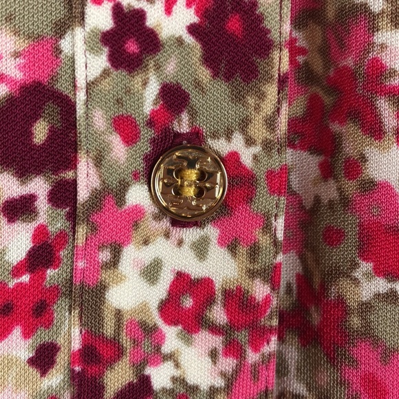 Tory Burch Floral Gold Button Collared Half Button Up Rayon Polo Sz S - Picture 4 of 8